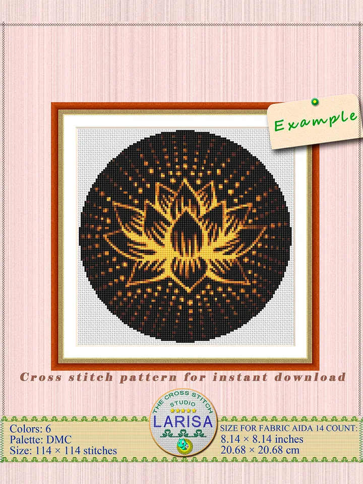 Gold Lotus Flower Cross Stitch Pattern | Gold Lotus