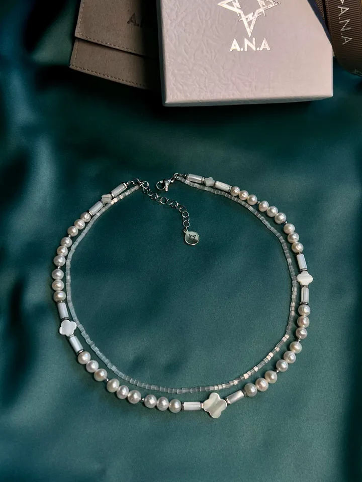 Natural Pearl Double Row Necklace LUCKY