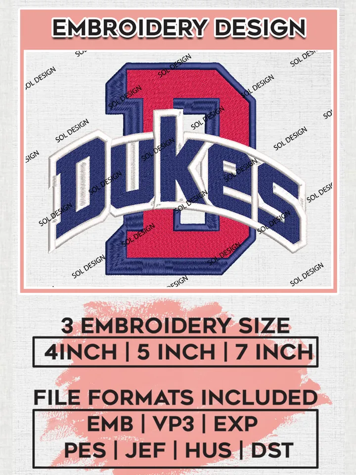 NCAA Duquesne Dukes Team Logo Embroidery Design Files, NCAA Duquesne Dukes Machine Embroidery, NCAA Teams, 3 sizes, NCAA Machine embroidery designs, Digital Download
