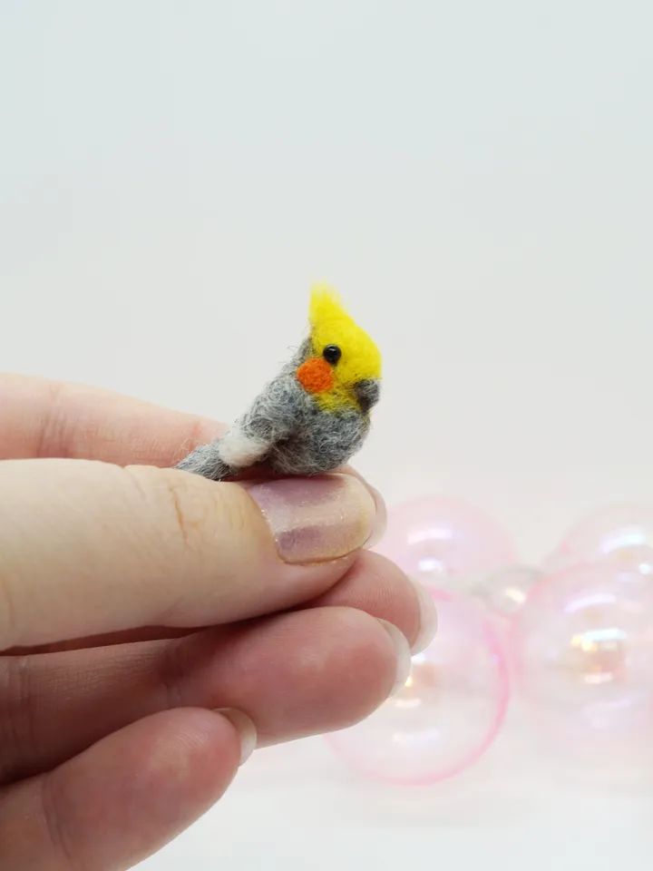 Miniature needle felted gray cockatiel, tiny pet, cockatiel, made to order