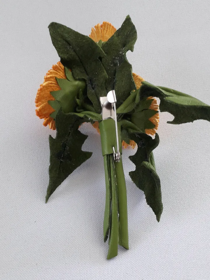 Leather brooch dandelion for her, Leather jewelry, 3rd anniversary gift for wife
