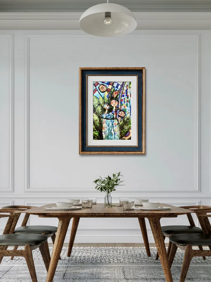 Poster from my original painting on glass,colourful flowers in a vase,unique design home decoration wall art.