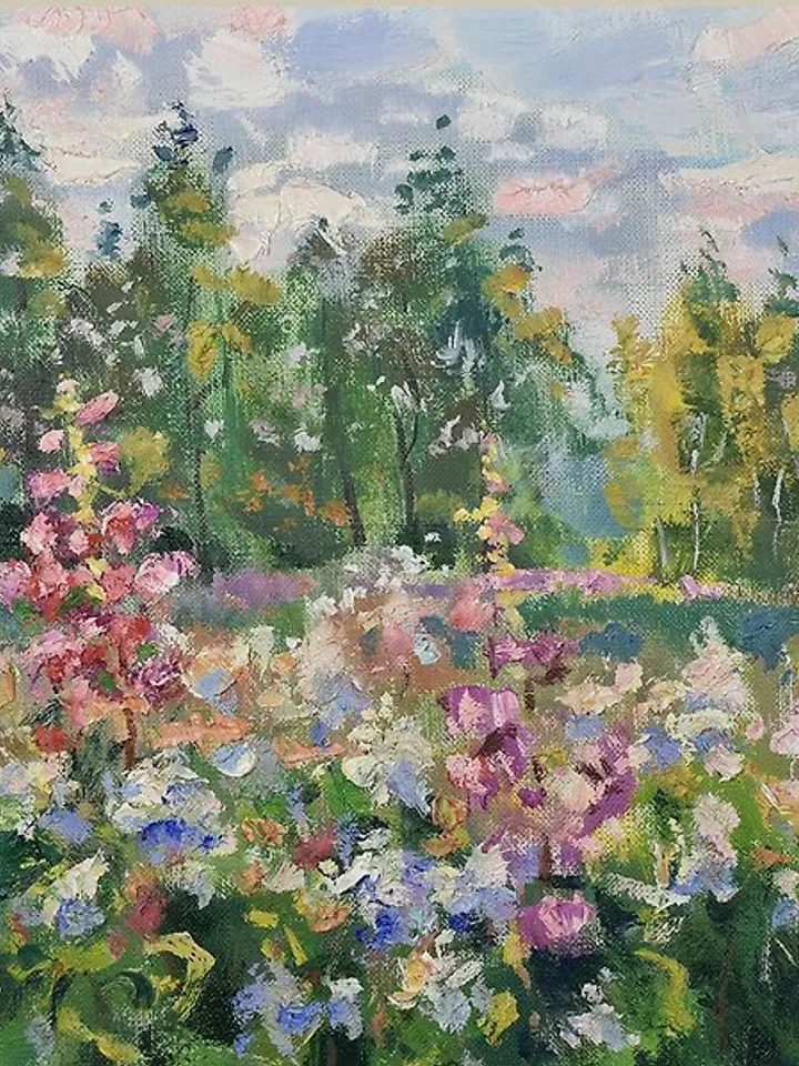 Nature Painting Landscape Blooming Meadow Wildflower Original Art