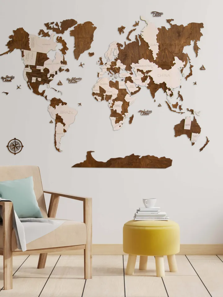 wood world map wall decal large world map plank nursery world map decol wood anniversary gift for him 5th anniversary gift wood gifts for