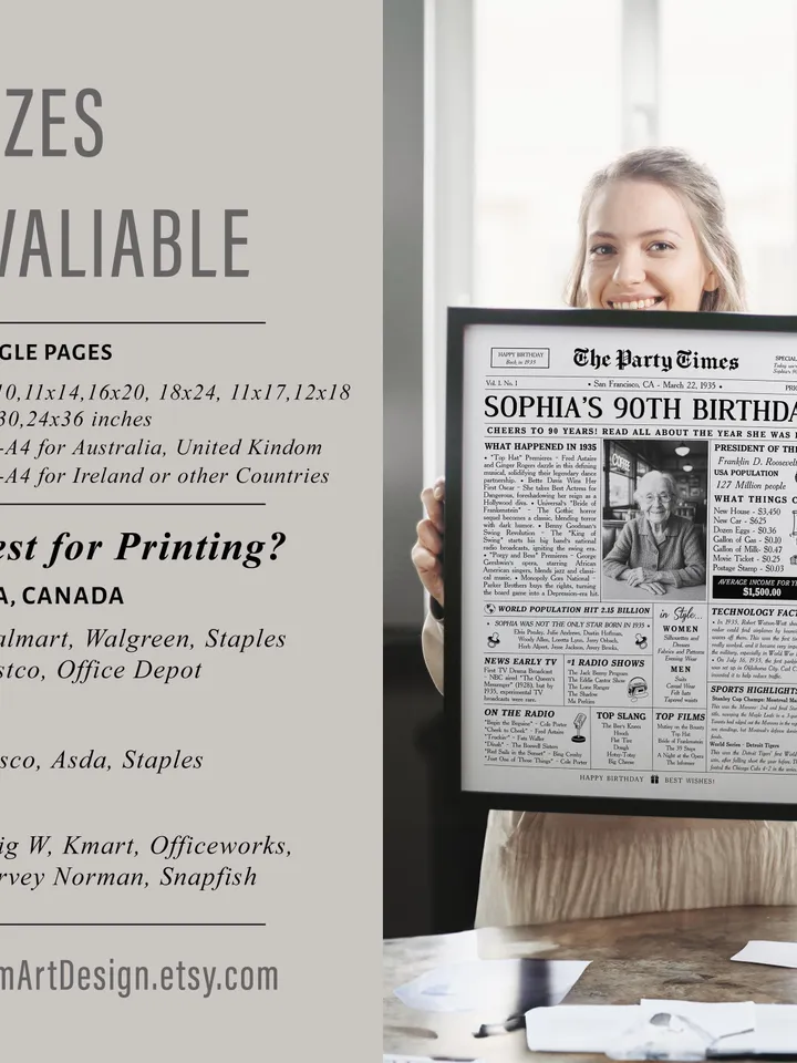 90th Birthday Gift for Grandma or Grandpa, 1935 Birthday Newspaper , 90th Birthday Gifts for Her, 90th Birthday Decorations Gift for Women