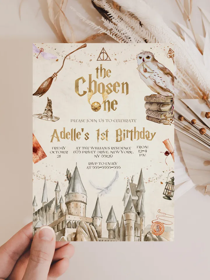 The Chosen One Invitation; Wizard Birthday Party; Magic School 1st Birthday Invitation Template; Editable Wizarding World Invitation; Wms12