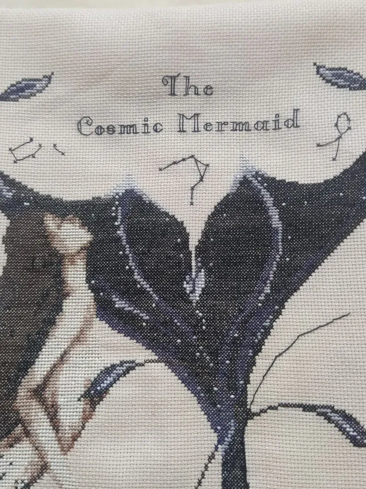 Handmade space mermaid painting, mermaid wall art, for wall decor, finished cross stitch