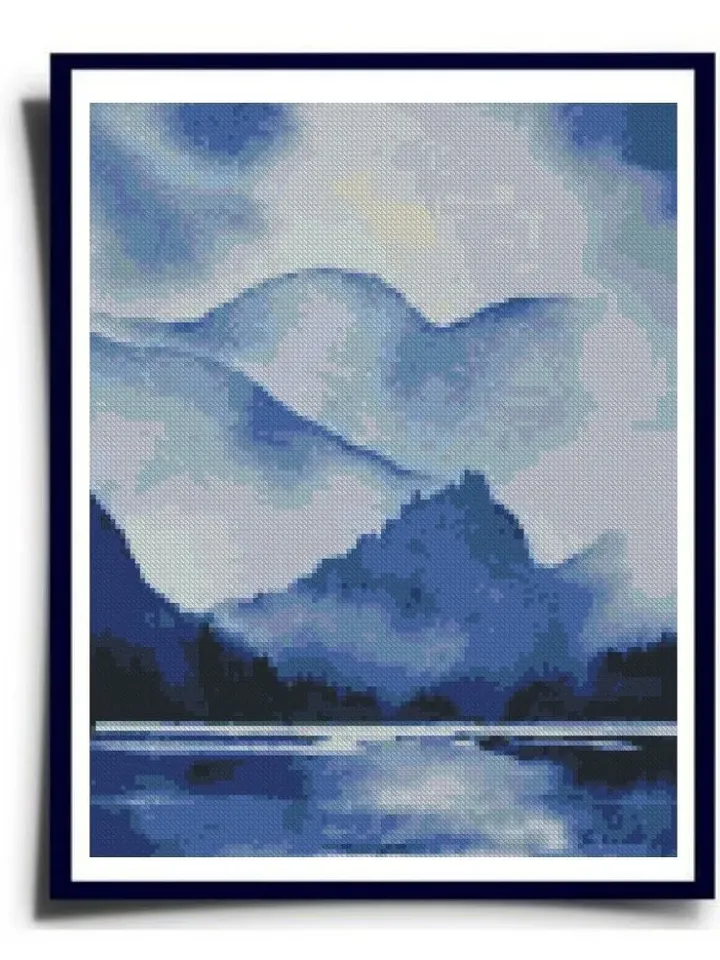 Watercolor Blue ridge mountains cross stitch PDF pattern, Instant download