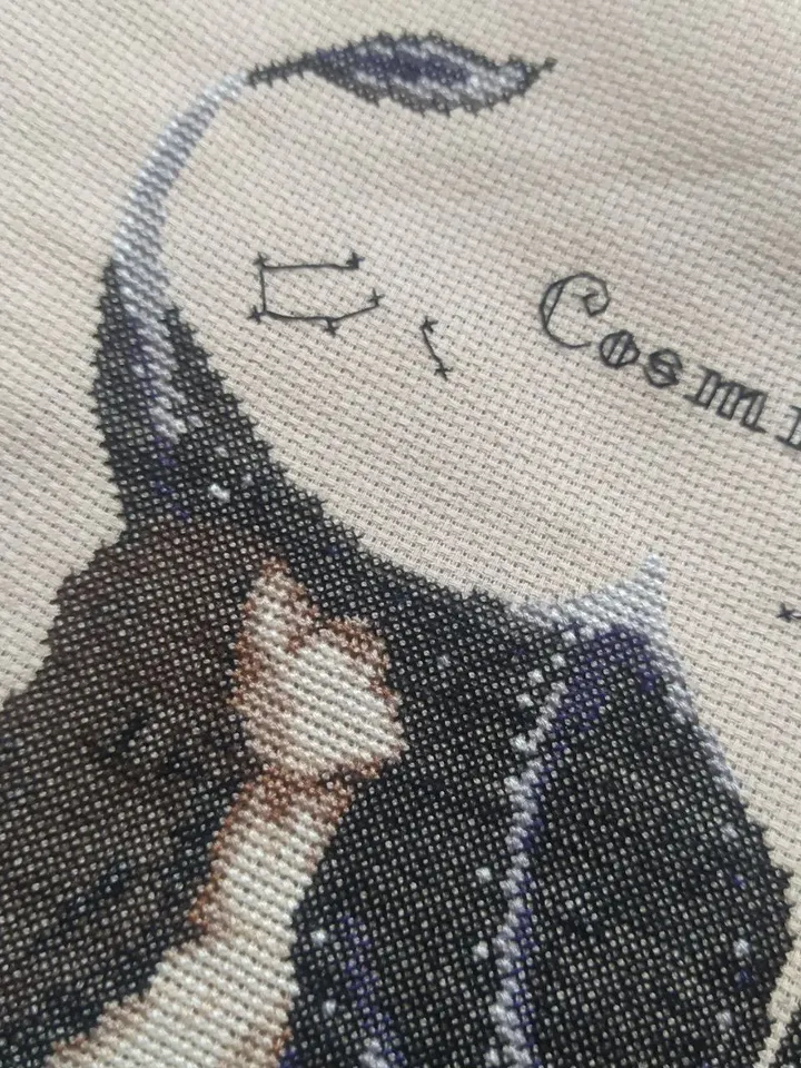 Handmade space mermaid painting, mermaid wall art, for wall decor, finished cross stitch