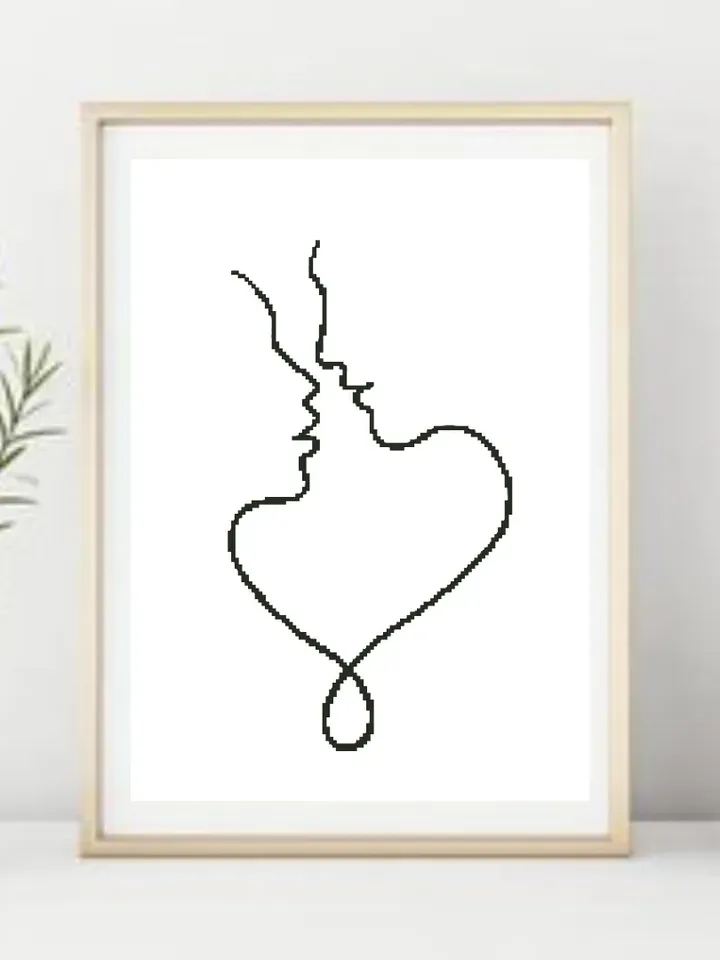 Silhouette couple cross stitch PDF pattern, Simple Valentine's day embroidery, Instant download
