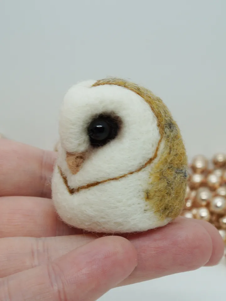 Miniature needle felted barn owl, baby owl, made to order