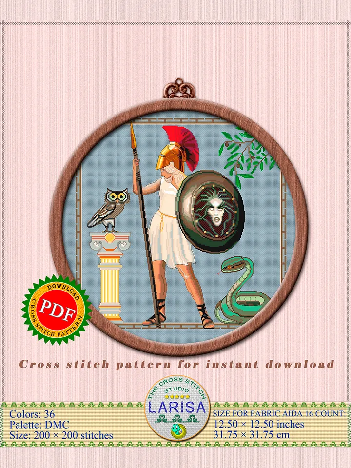 Athena Cross Stitch Pattern | Warrior Goddess | Minerva