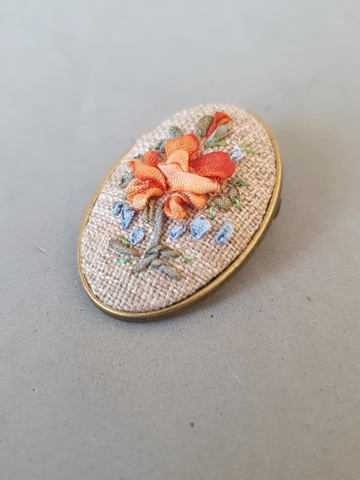Ribbon embroidered brooch for her, hand embroidery jewelry,art 33