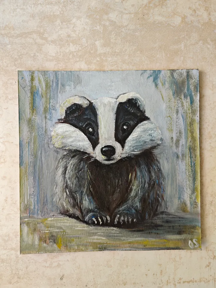 Badger Original Painting Cute Badger Original Art Animal Artwork Badger Funny Oil Painting Cute Badger Wall Decor Art 8 x 8 inches by OlgaSokolovaArt