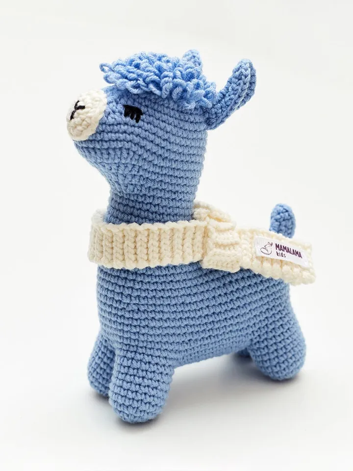 Boyfriend christmas gift box with blue crochet llama baby toy Christmasinjuly newborn pregnancy present basket idea decoration party unique