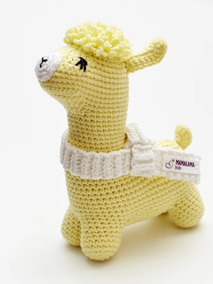 Mom to be pregnancy reveal gift for new baby congrats. Expecting for baby present basket yellow crochet stuffed llama toy teether newborn