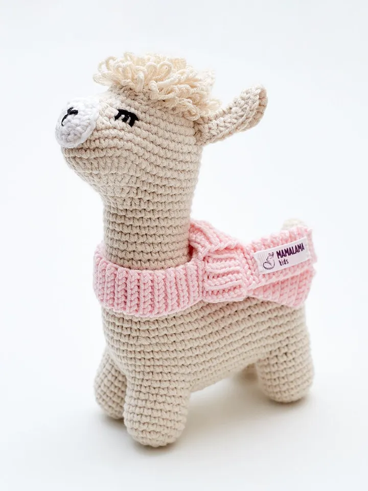 New mom gift basket with crochet llama toy animal baby booties Welcome baby girl coming home gift set