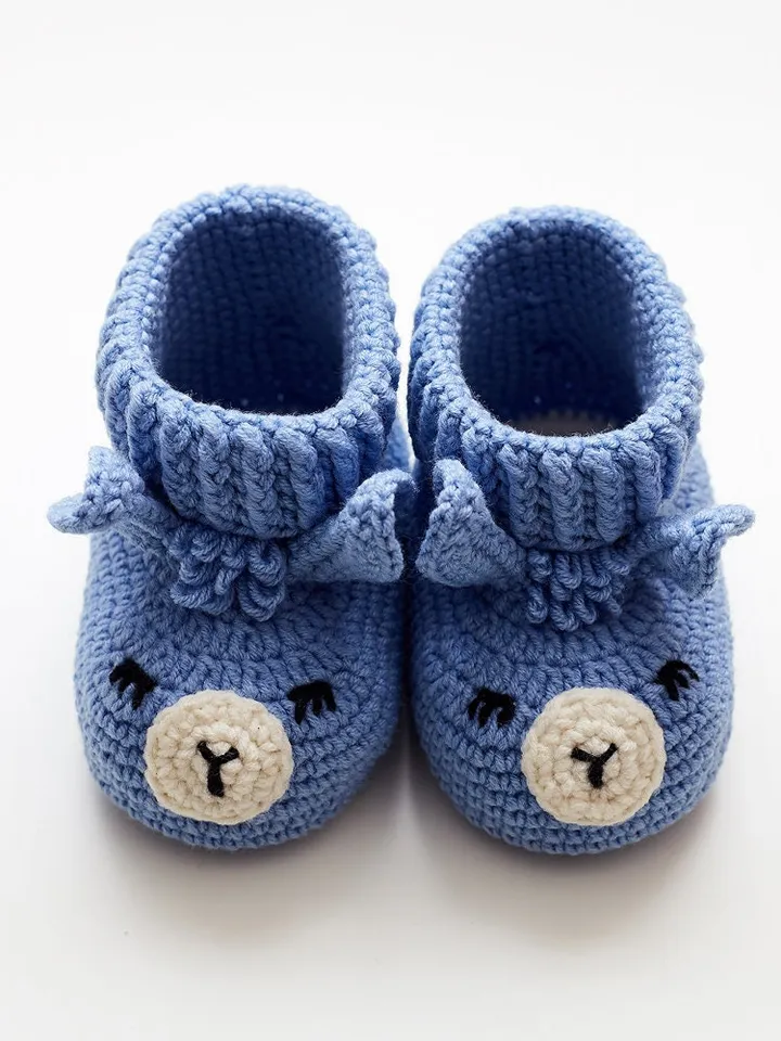 Merry Christmas decoration baby nursery shower sprinkle cute crochet gift idea Blue newborn boy llama alpaca animal booties slippers present