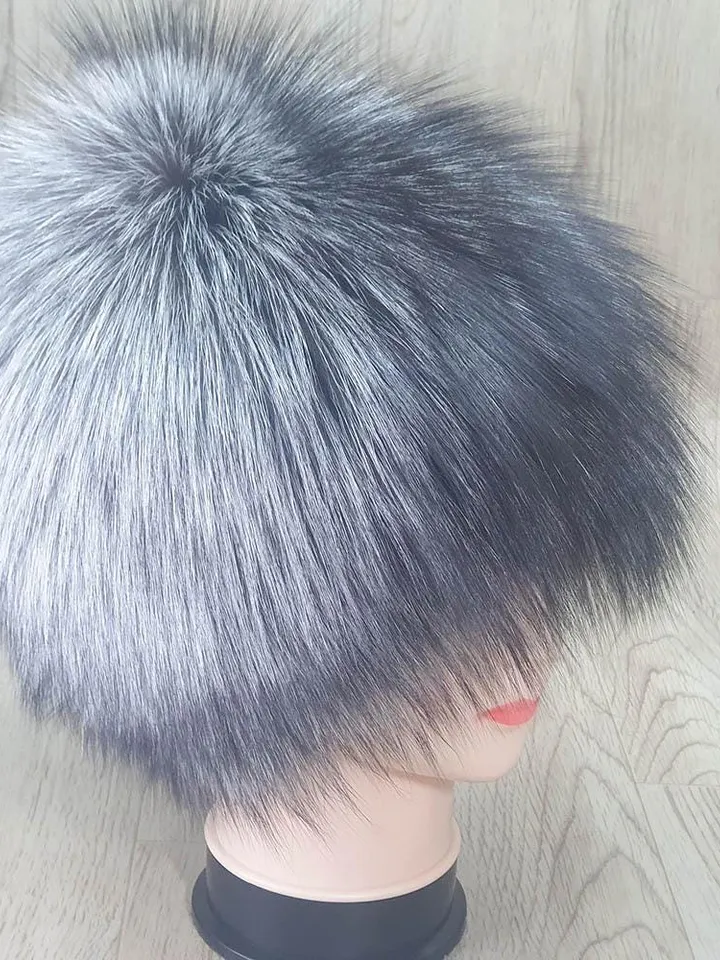 Women's Silver Fox Fur Hat. Winter Headwear. Silver Hat Made of Natural Fur. Warm Hat for Women. Handmade. Fur Hat Made of Natural Fox Fur
