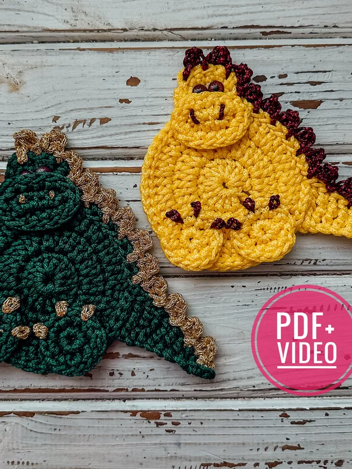 Crochet pattern dragon coaster PDF Digital instant download, Video tutorial, Storage organization, Christmas ornament, Table decor, holster