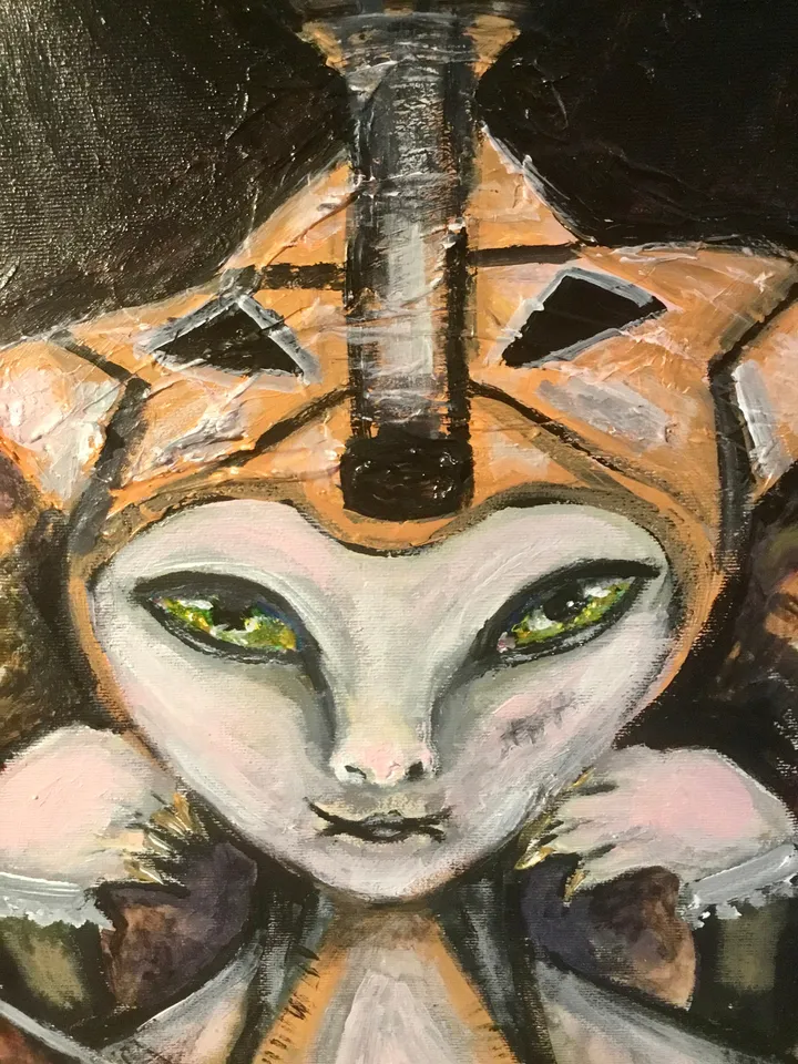 Woman fennec fox,original mix media painting on canvas,one of a kind,fantasy woman painting,one of a kind home decoration