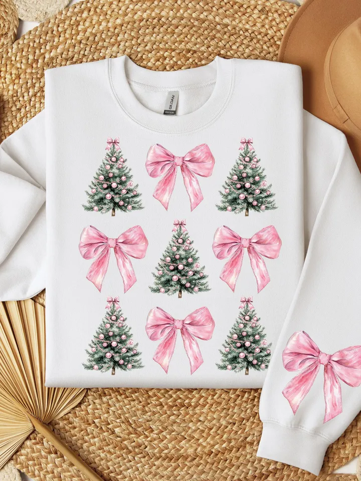 Coquette Christmas Tree PNG Pink Bows Png Retro Christmas Preppy Png Pink Christmas Png design for kids Girly Xmas Png room decor