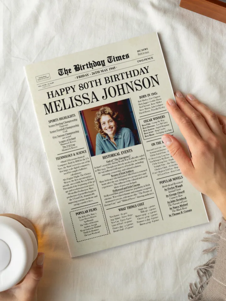 80th birthday personalized gift, back in 1945 newspaper poster sign PRINTABLE, 80th birthday gift for men or women, Irish 1945 fun facts