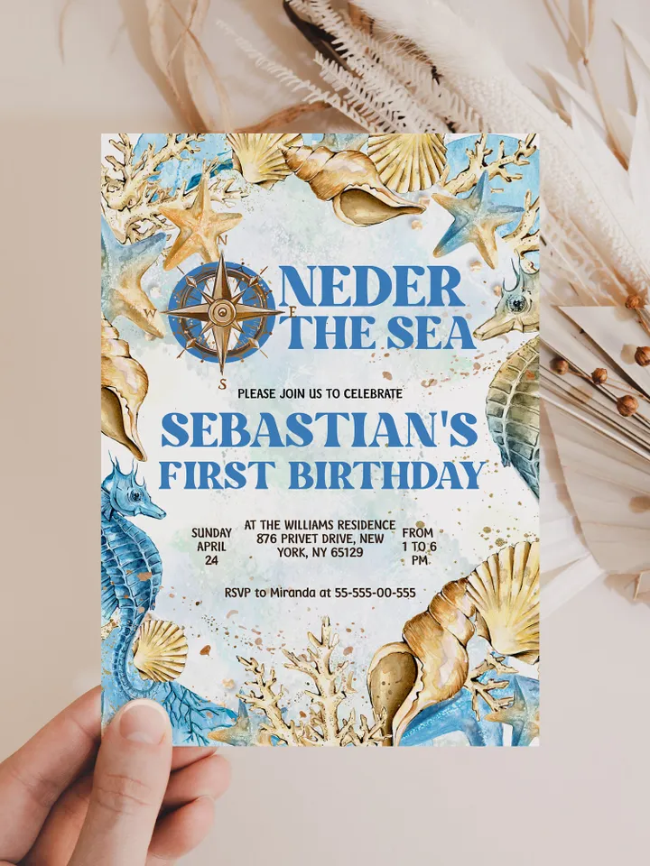 Editable ONEder the Sea First Birthday Invitation; Under the Sea Party; Ocean Party Birthday Template Instant Download; SE1