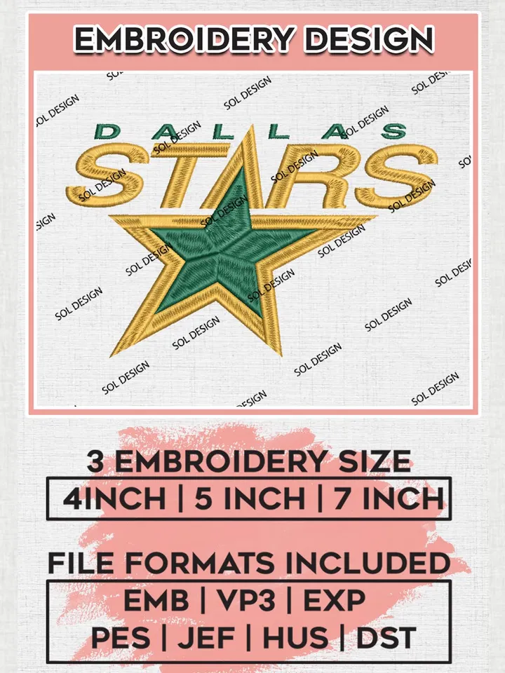 NHL Dallas Stars Writing Logo Embroidery Designs, NHL Dallas Stars Team Logo Embroidery, Hockey Team Logo Emb Files, NHL Stars Logo, Machine embroidery Files, Digital Download