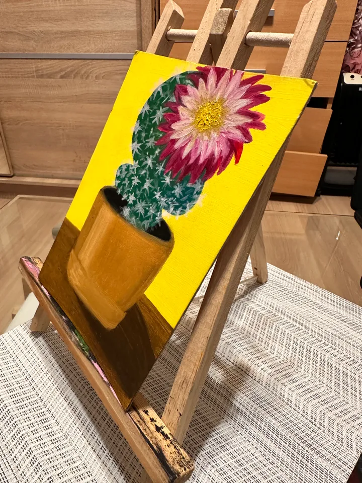 Oil Painting Blooming Cactus Succulents Home Indoor Plants Flowers Nature Floral Art Wall Decor Miniature New Unframed