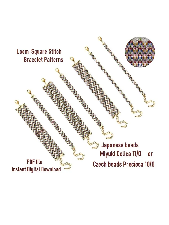Cuff Bracelet Loom - Square Stitch Bead Patterns Bracelet Beading Patterns Bead loom pattern Miyuki Delicas - Preciosa Instant Download