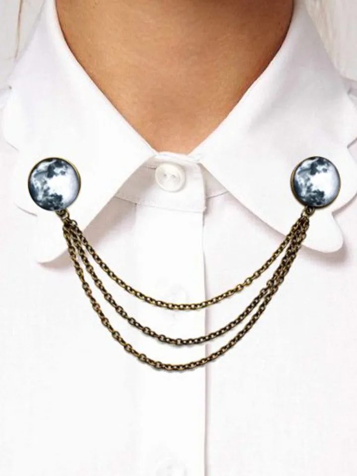 Full Moon Brooch Collar Pin with chain