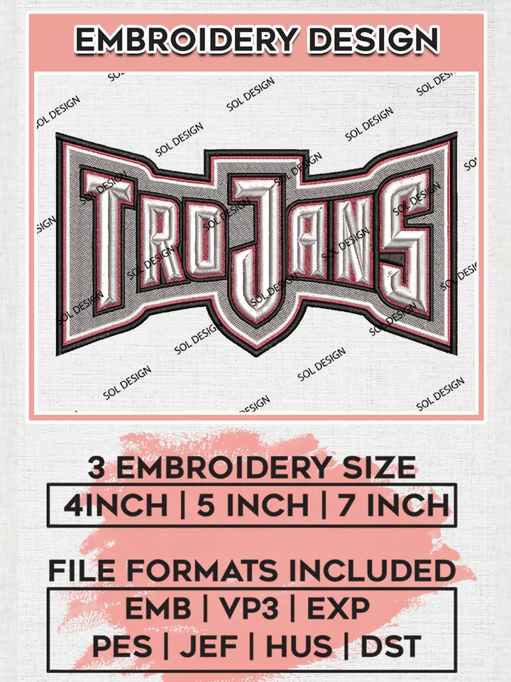 Troy Trojans NCAA Team Word Logo Embroidery Design Files, NCAA Troy Trojans Machine Embroidery, NCAA Teams, Game Day, 3 sizes, NCAA Machine embroidery designs, Digital Download