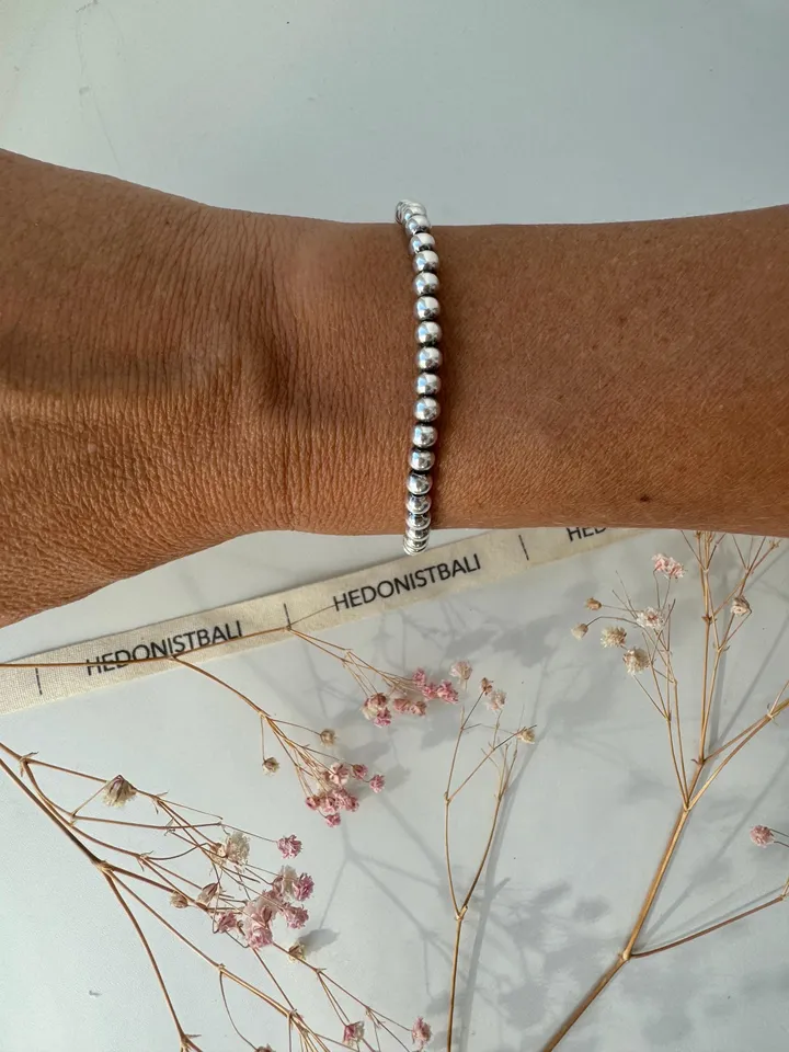 Sterling silver bead bracelet | handmade silver jewelery | tennis bracelet |minimalist jewelery | beaded ball bracelet for women