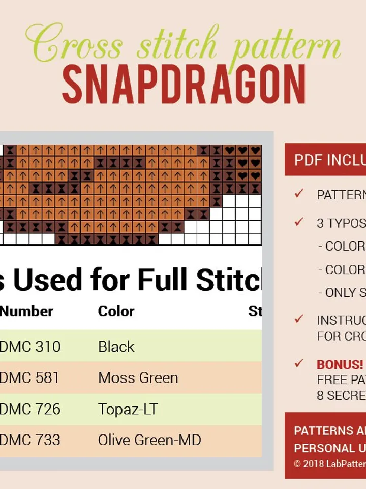 Cross stitch pattern Snapdragon Cross stitch pattern Plants vs Zombies PDF Format Instant Download Home decor Modern