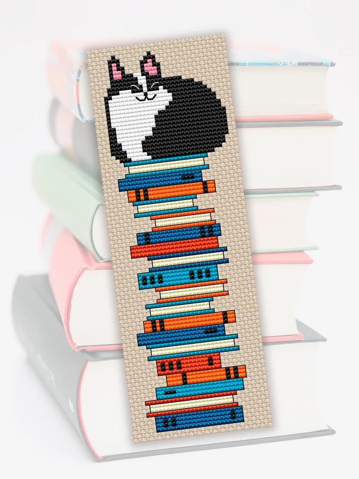 Smart Cat cross stitch bookmark pattern