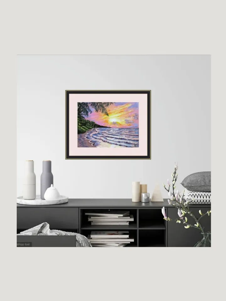 Original Oil Painting California Beach Sunset with Ocean Palette Knife Art Ocean Waves and Beach Scene Artwork