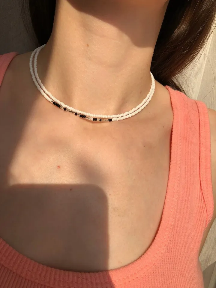 Layered beaded necklace set Gift white set necklace Minimalist necklaces Necklace christmas Necklace boho White chokers Trendy necklace set