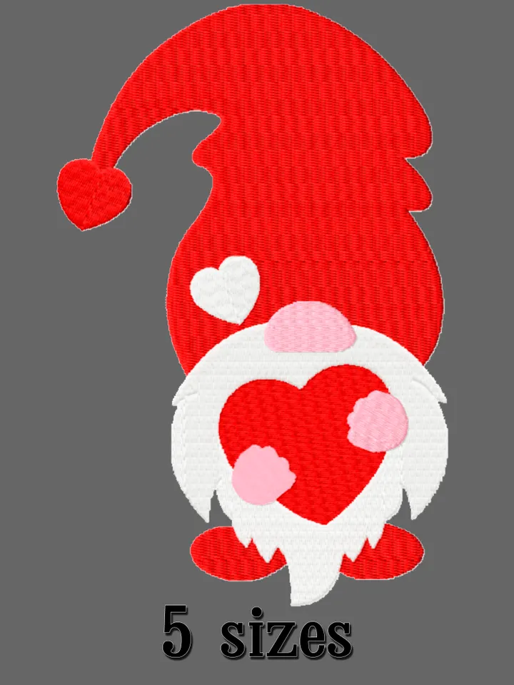 Gnome with a heart embroidery design. Embroidery design trendy. Digital download.