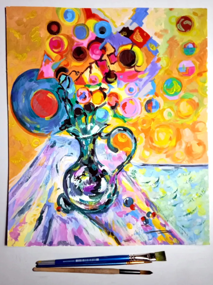 Kandinsky Style Painting Flowers Abstract Original Art Floral Wall Art 15 by 12 Above Sofa Art by TatianaArtShop