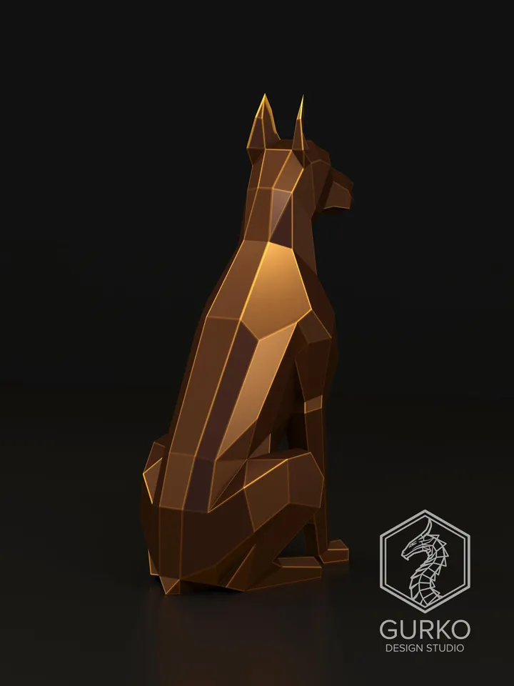 Sitting Doberman Metal Papercraft, Dog, DXF, PDF, Digital Template Download, Gurko, Pepakura, Welding Low Poly 3D Origami, Metal Sculpture