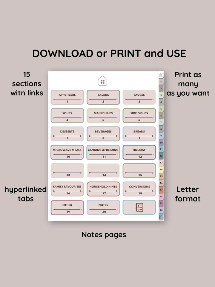Digital Recipe Book. Family cook book. Hyperlinked Recipe Book.Recipe Planner. Recipe Book Template. Digital Cook book.