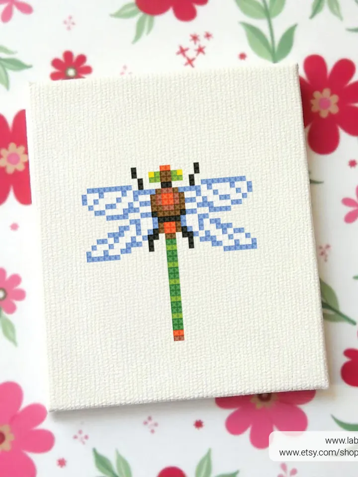Bundle mini Insects 5 Cross stitch patterns, contemporary, 3 inches, Dragonfly, beginner, modern chart, gift DIY, embroidery, instant PDF