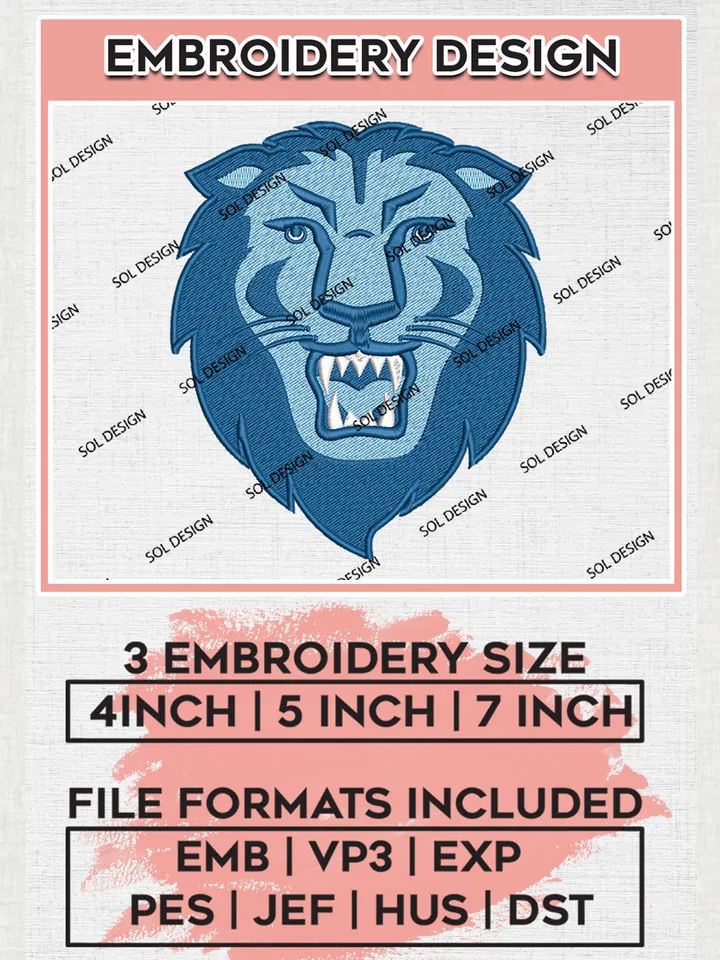NCAA Columbia Lions Mascot Logo Embroidery Designs, NCAA Logo Machine Embroidery Files, NCAA Columbia Lions Logo, NCAA Embroidery Designs, Machine Embroidery Designs, Digital Download