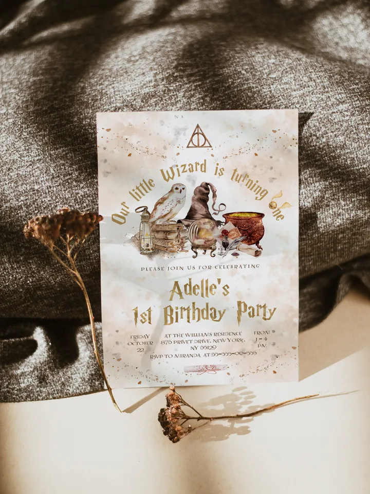 The Chosen One Invitation; Wizard Birthday Party; Magic School 1st Birthday Invitation Template; Editable Wizarding World Invitation; W7