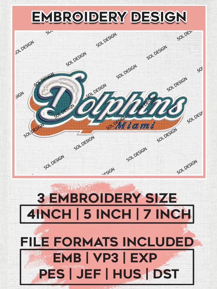 Miami Dolphins Wordmark Embroidery Design Files, NFL Dolphins, NFL Logo Embroidery Files, NFL Miami Dolphins Machine Embroidery Design, Digital Download