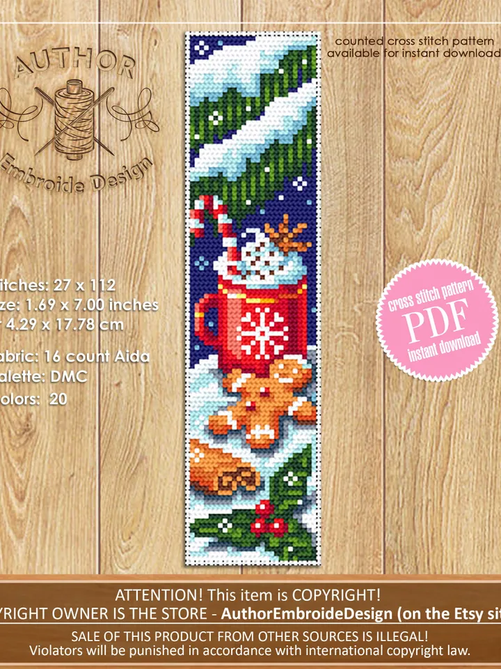 Christmas bookmark set cross stitch pattern download PDF Holiday handmade bookmark, Book lover gift, Christmas embroidery PDF, New Year #B92