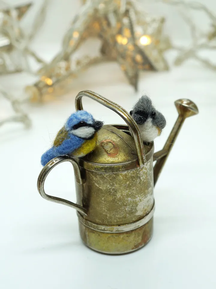 Tiny needle felted titmouse, miniature bird, blue tit, made to order
