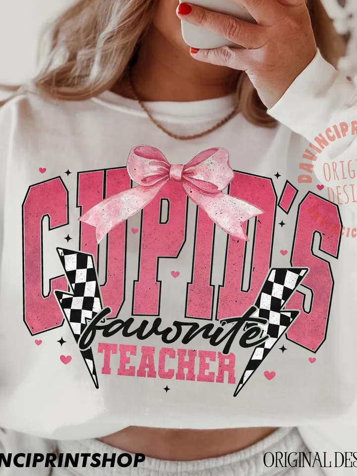 Cupid's favorite teacher Png, Valentines Teacher png, Teacher life png, Teacher png, Valentines png, Coquette Bow Valentines, Teacher Gift