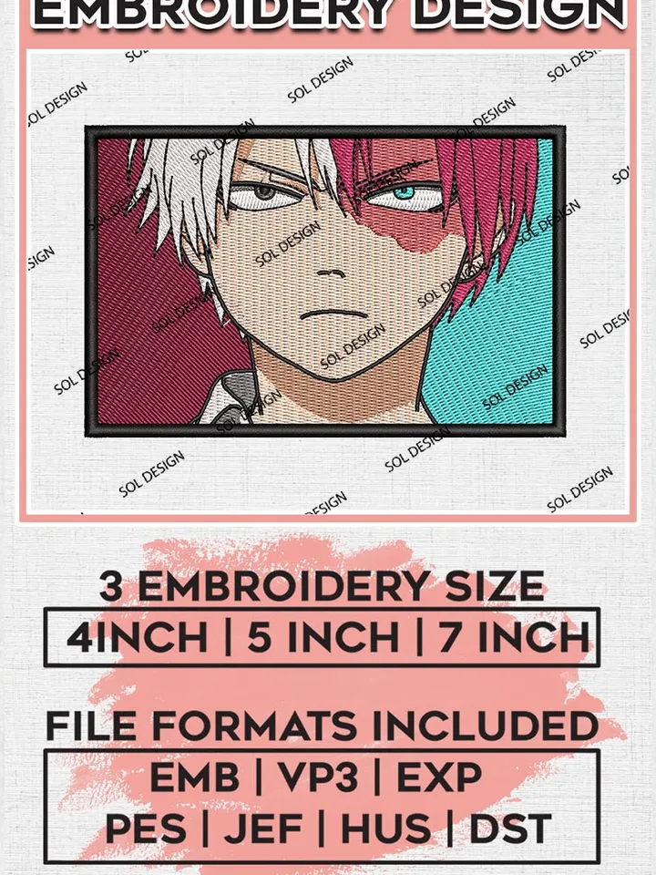 Todoroki Shouto Embroidery Designs, Shoto Embroidery Files, My Hero Academia Machine Embroidery, Digital Pes File EMB_ANIME_124